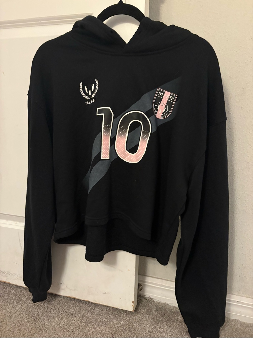 Women's Black Hoodie Sweatshirt with '10' Graphic - Messi Inspired
